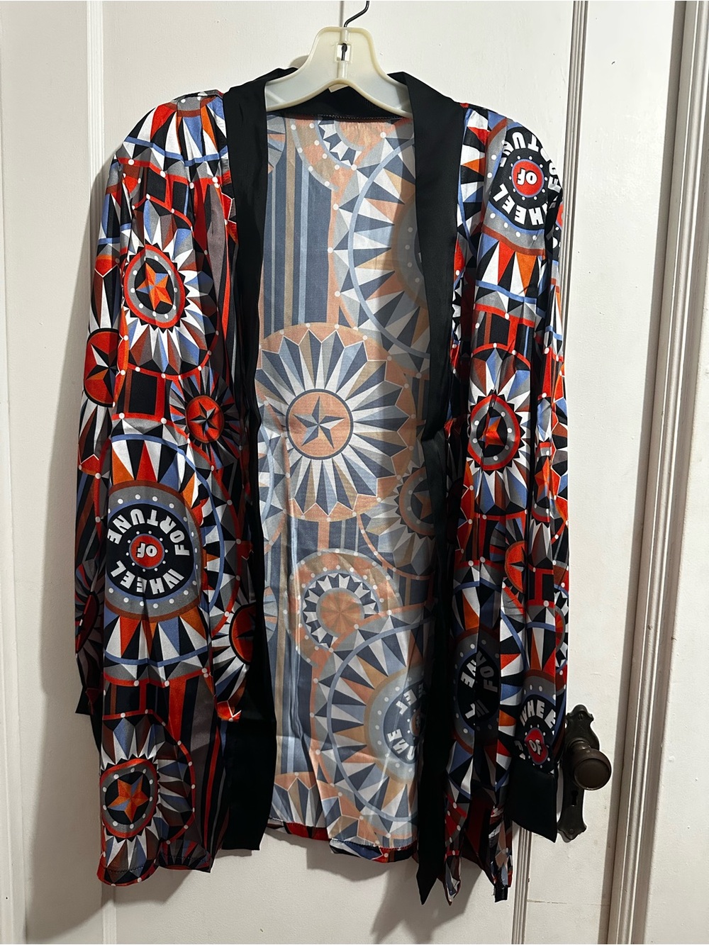 Wheel of Fortune Geometric Print Open cardigan - Peach & Navy